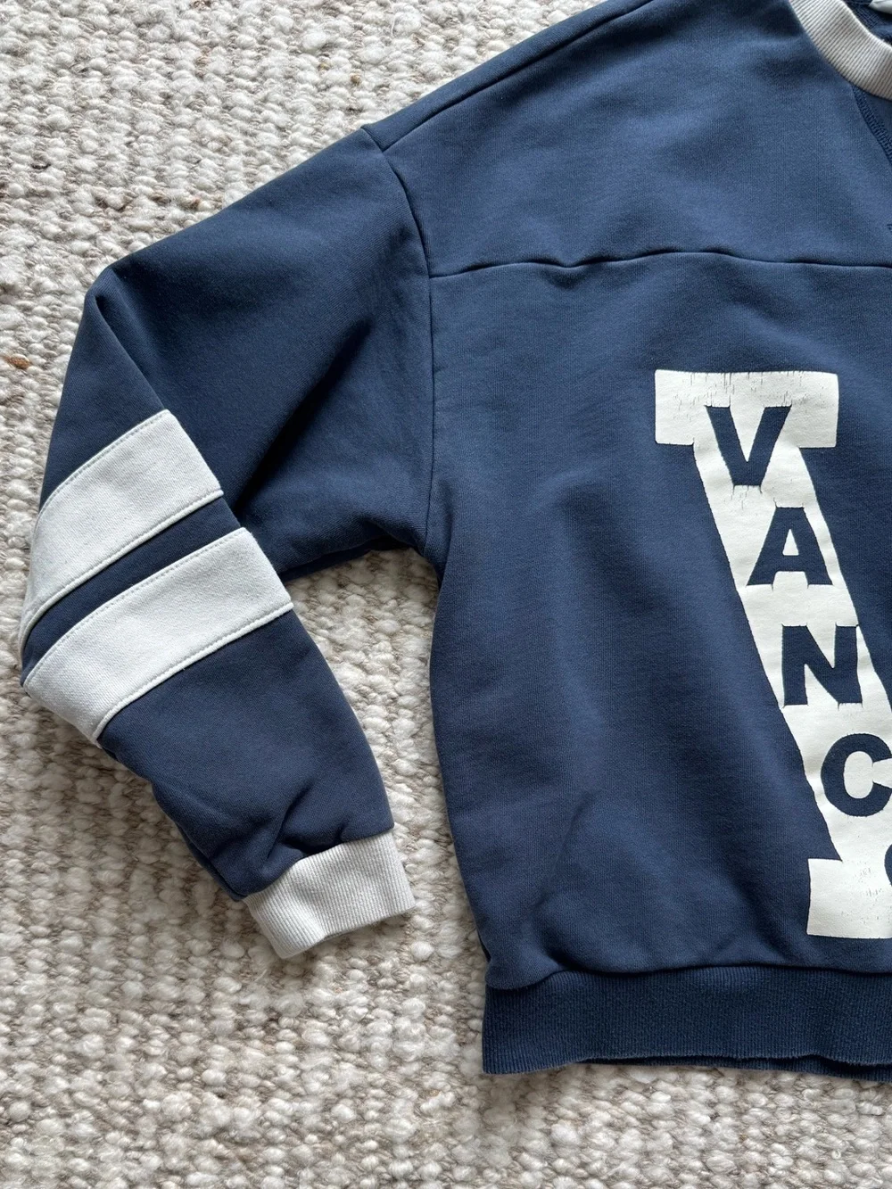 Free People Falling Forward Vancouver Hockey Crewneck Small Blue Varsity
